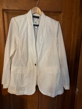 Anne Klein White Eyelet Blazer Jacket